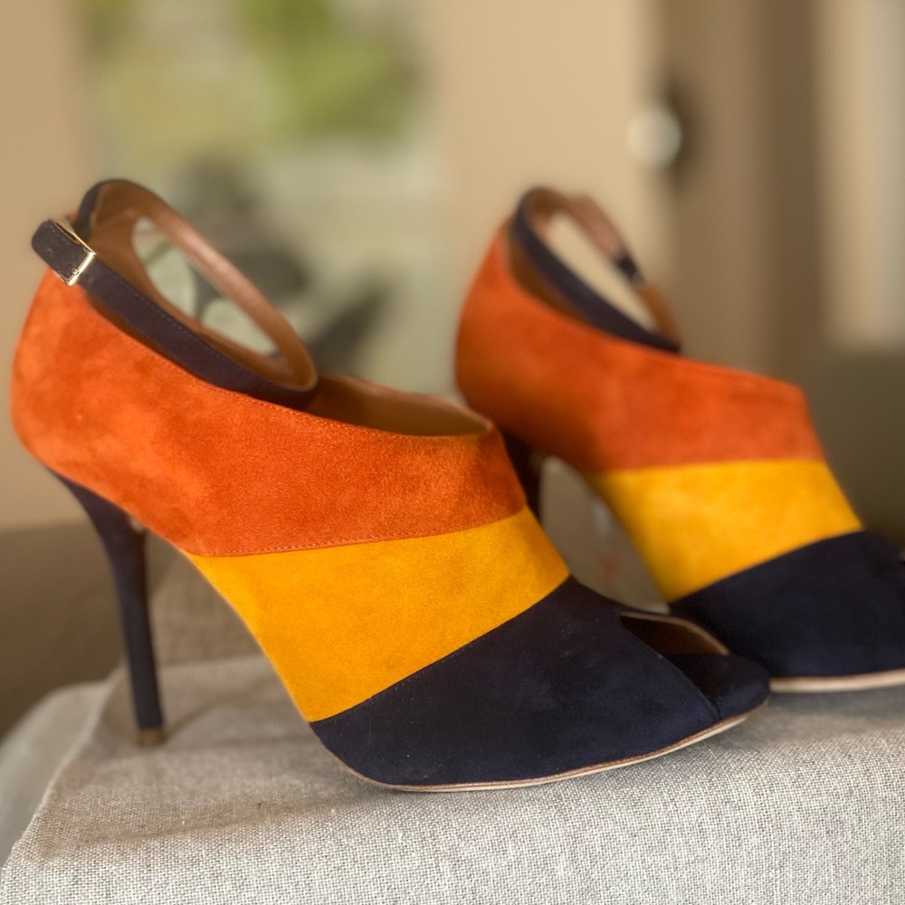 Malone Souliers suede peep toe heels with ankle strap Size 7 1/2
